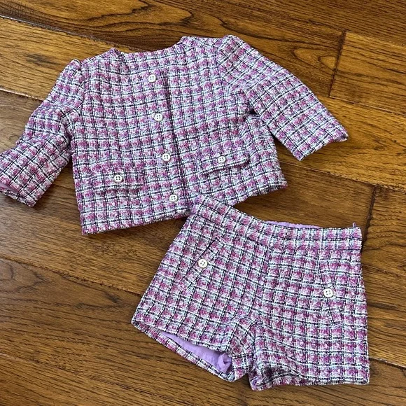 Pink and White Tweed Jacket and Shorts Set - Picture 1 of 6